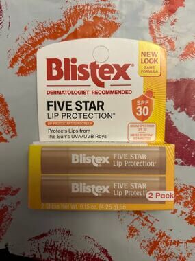 New Blistex 2pk Five Star Lip Protection Sunscreen SPF 30🌞 Lip Balm 0.15oz each